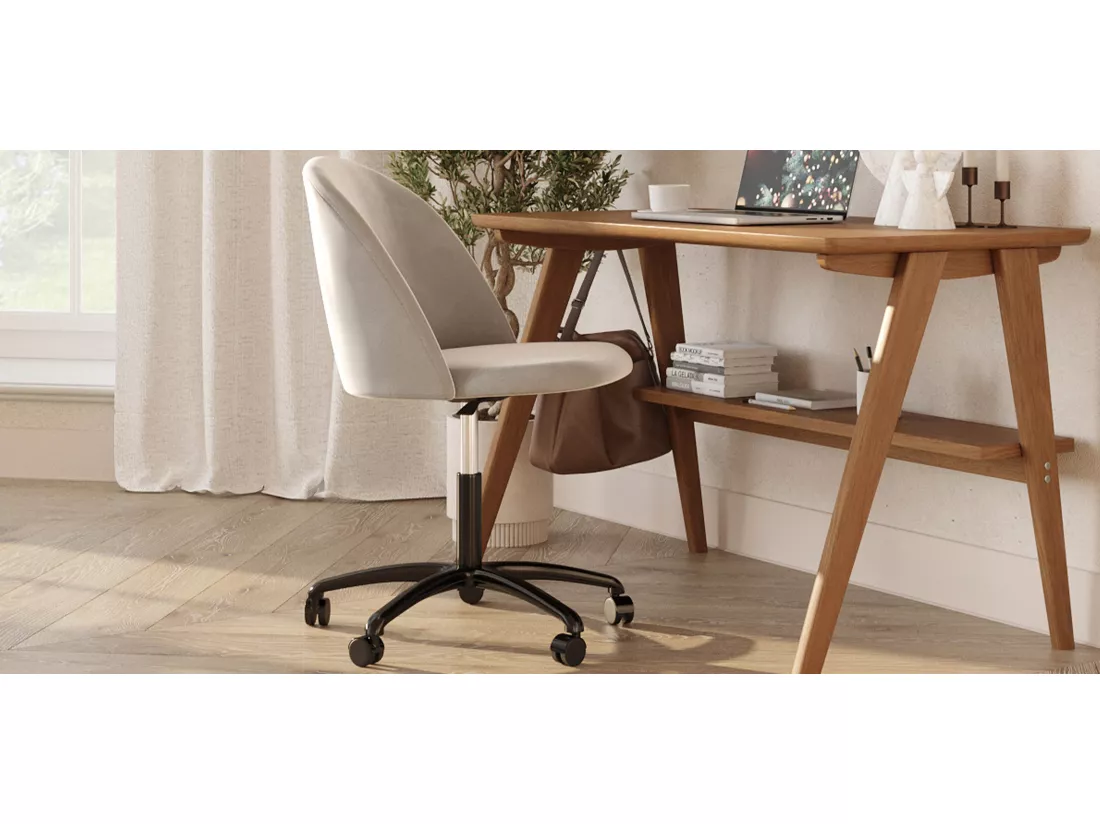 Chaise de Bureau Rembourrée - Velours - Evelyne Beige