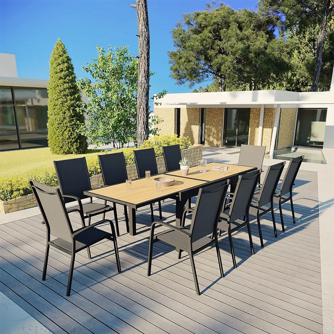 Fauteuil de jardin dossier haut aluminium empilable Murano Gris anthracite
