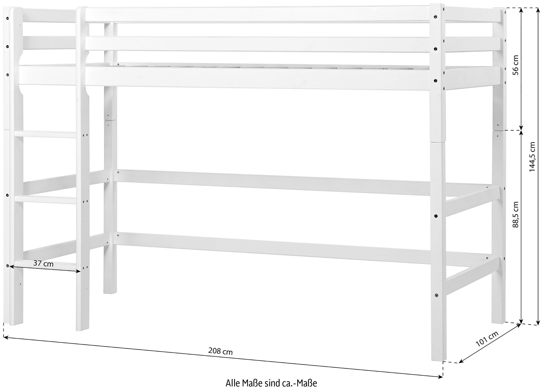 Hoppekids Hochbett »Winter Wonderland» 90x200cm mit Vorhang & Matratze« Set,  FSC® zert Massivholz, 10 Jahre Garantie auf Fertigungsfehler