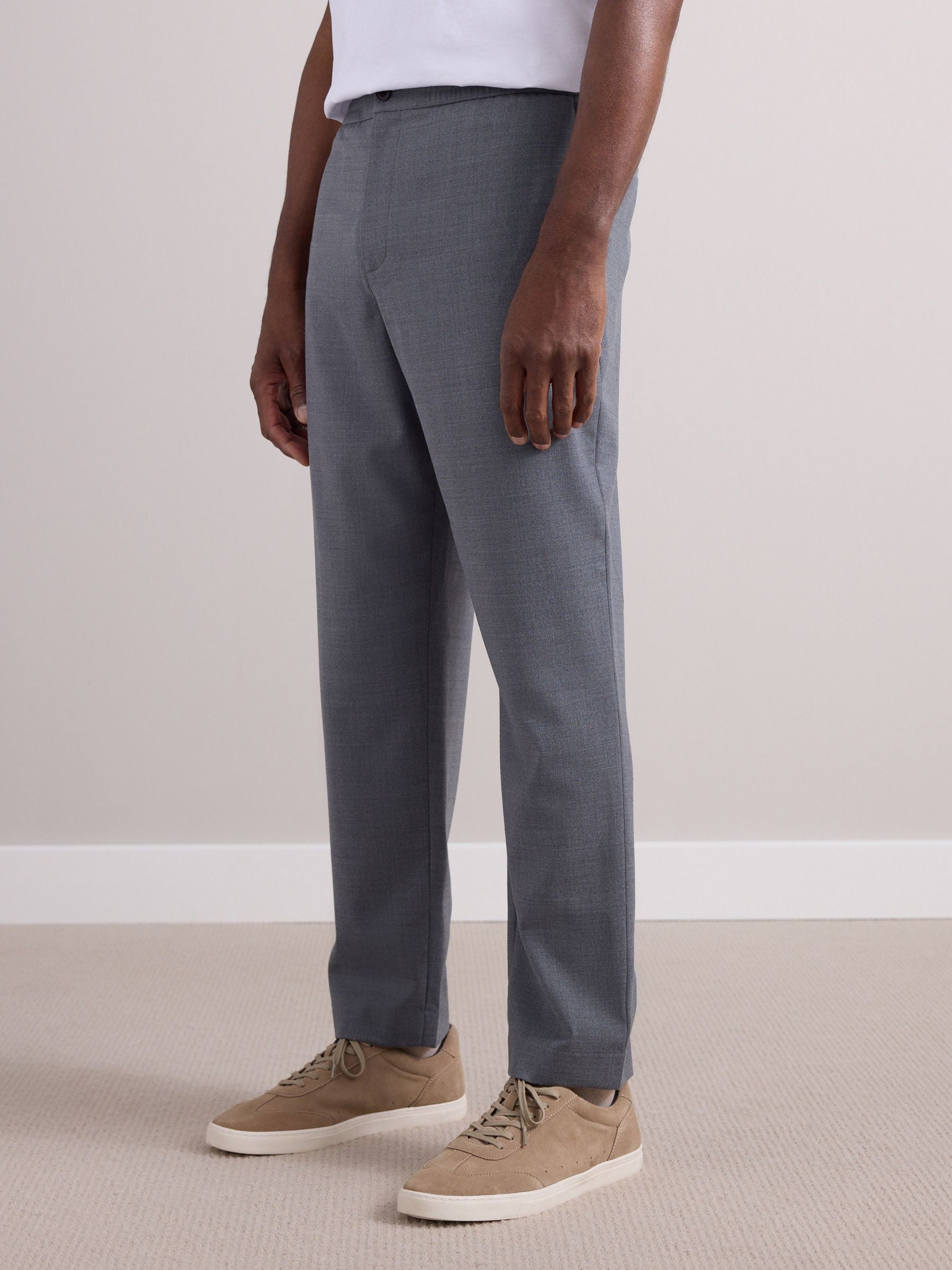 Grijs - Elasticated Waist Wool Rich Textured Formal Trousers
