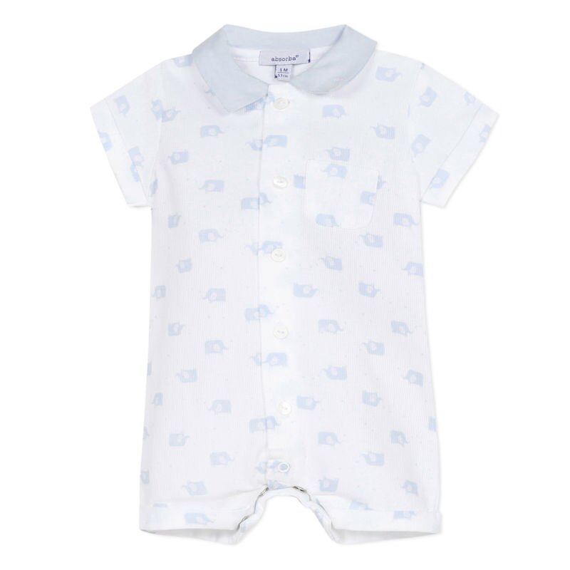 Combi en coton blanche et éléphants naissance Absorba Aucune nuance
