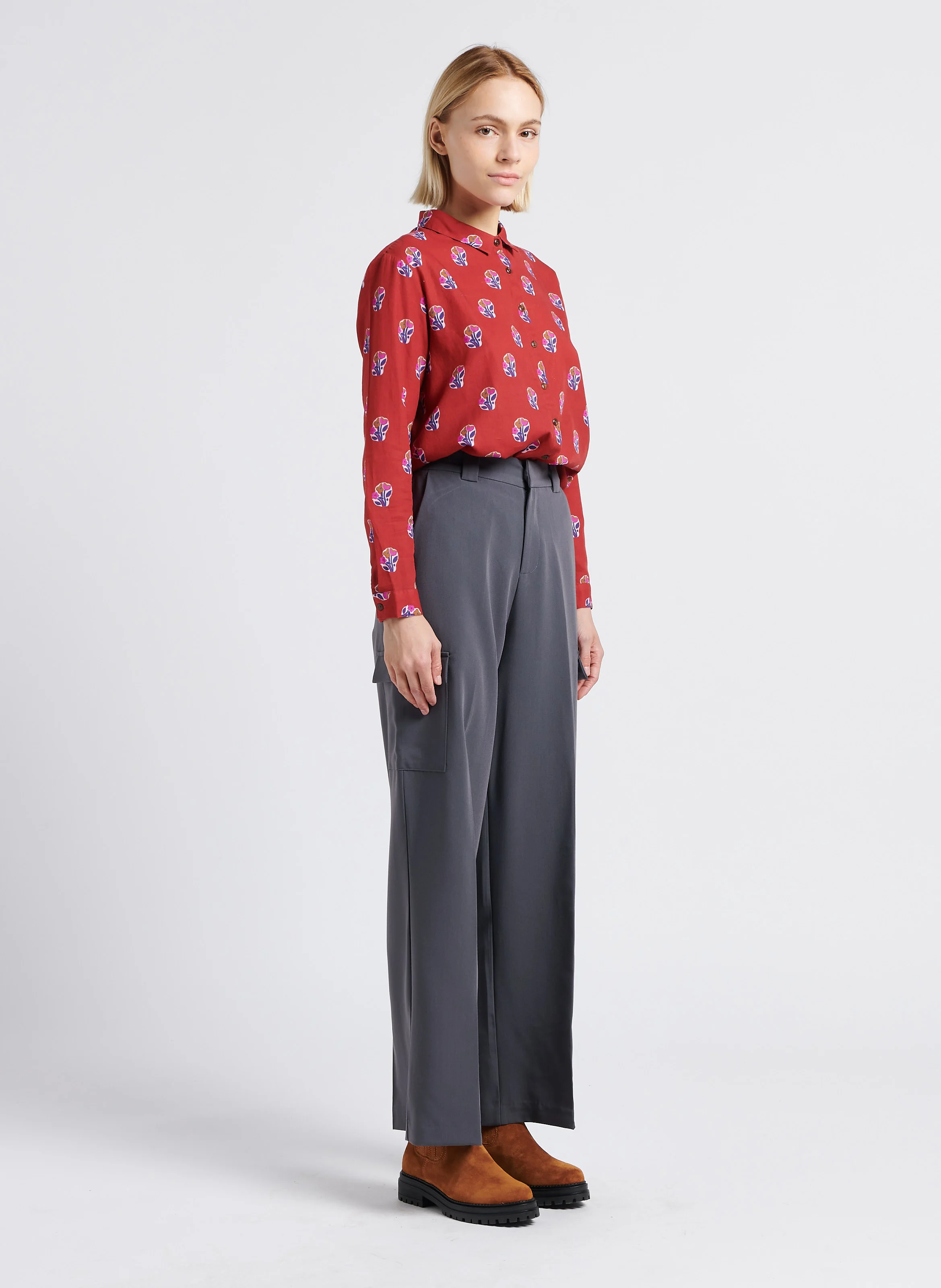 LUGO - Pantalon fluide cargo taille haute | Argent