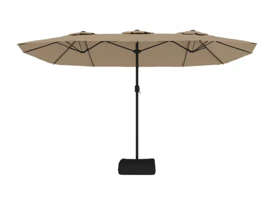 Parasol à double tête avec LED taupe 449x245 cm