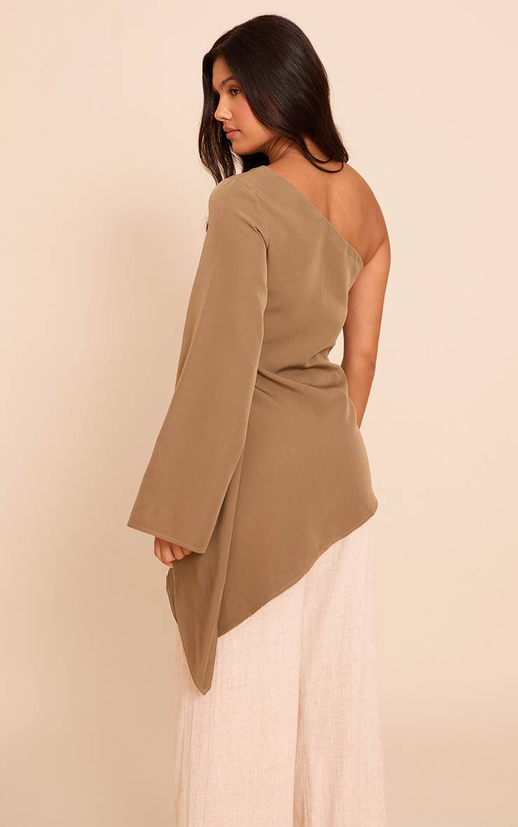 Kaki Haut Long Tissé Asymétrique À Manche Évasée