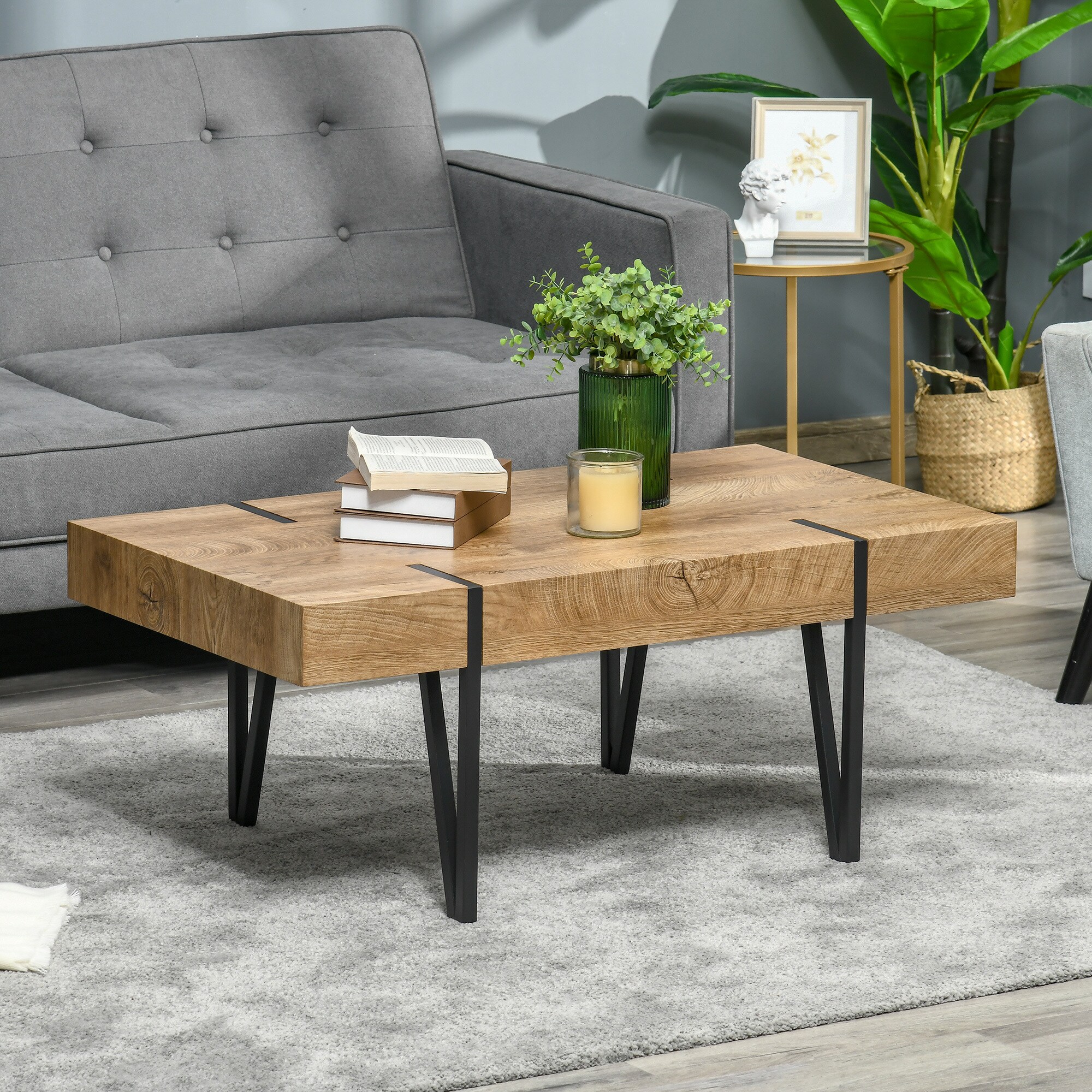 HOMCOM Couchtisch mit verstellbaren Fußstützen natur 105L x 60B x 42H cm