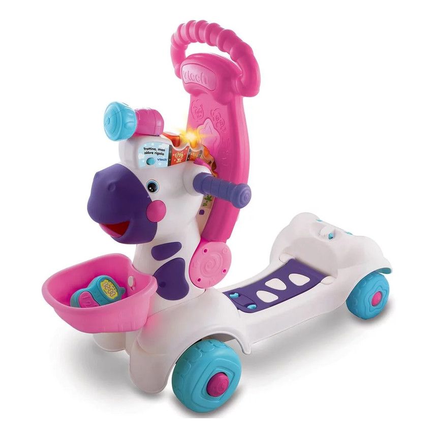 Trotteur évolutif Trottino mon Zèbre Rigolo - Rose - Ecru