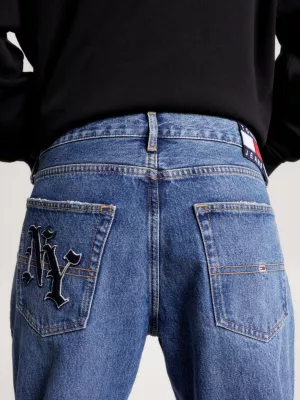 Calça jeans Ethan Relaxed Straight com bordado do logo