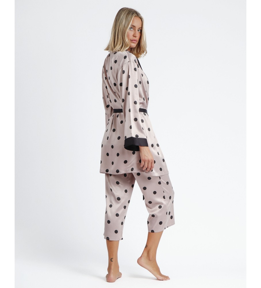 Robe Admas de manga comprida com elegantes bolinhas rosa