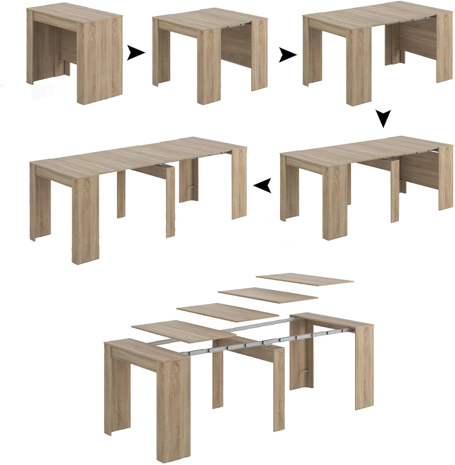 Dmora - Ausziehbarer Tisch Compton, ausziehbarer Esstisch, Tisch mit Mehrzweckverlängerungen, ausziehbar auf bis zu 10 Sitzplätze, 51/237 x 90 x 78 cm, Eiche