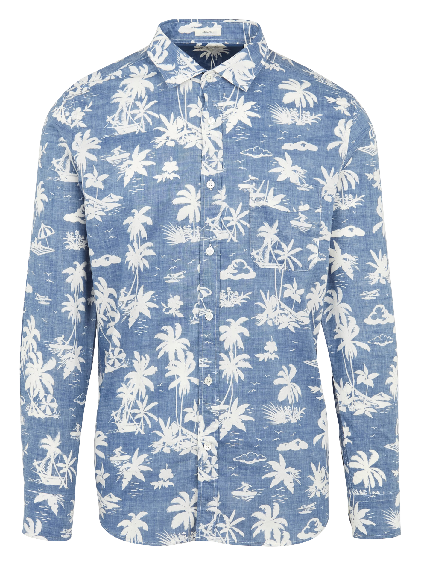 STORM - Chemise col classique slim-fit imprimée en coton| Bleu