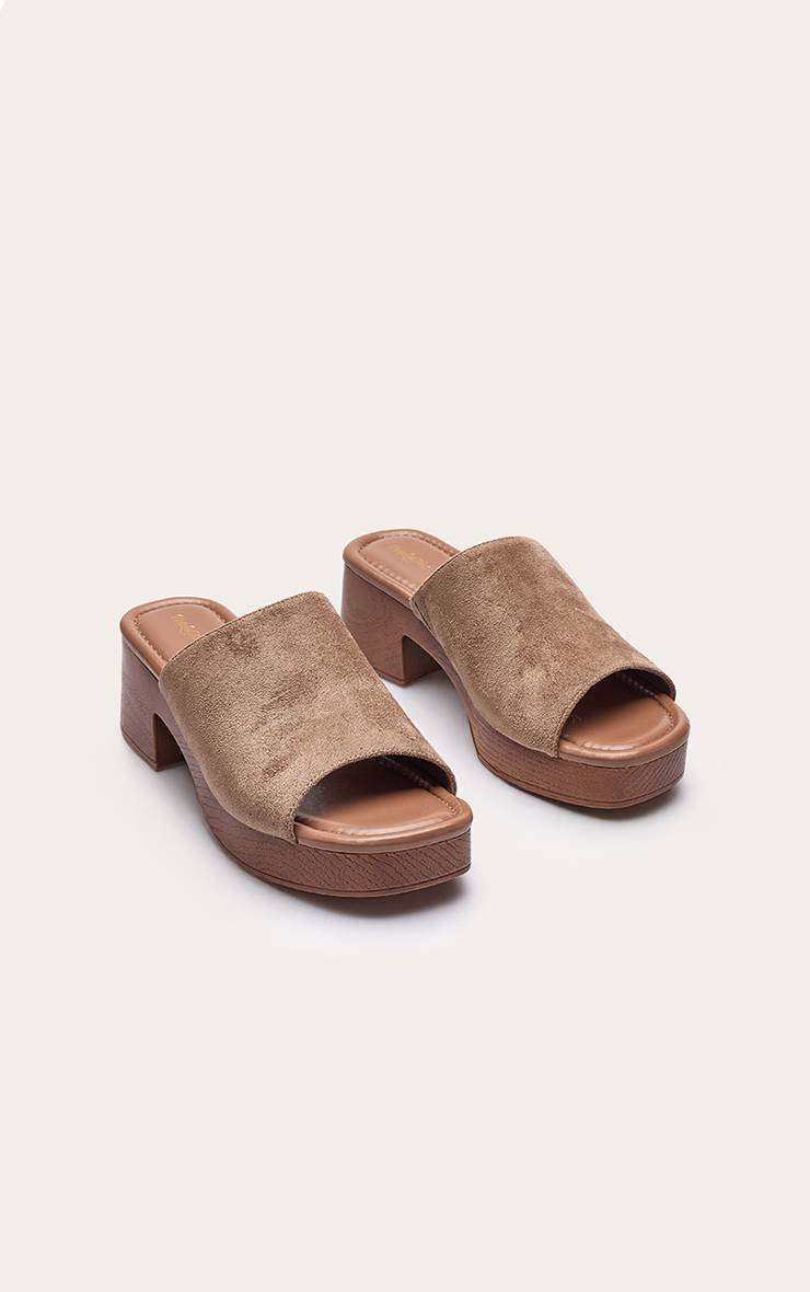 Taupe Mules À Plateforme Et Talon Bloc En Synthétique Coupe Large