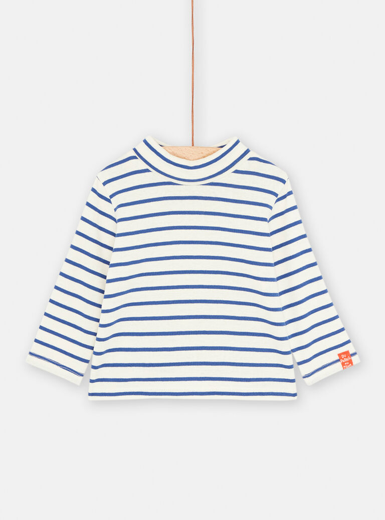 Sous-pull crème et bleu à col montant pour bébé garçon