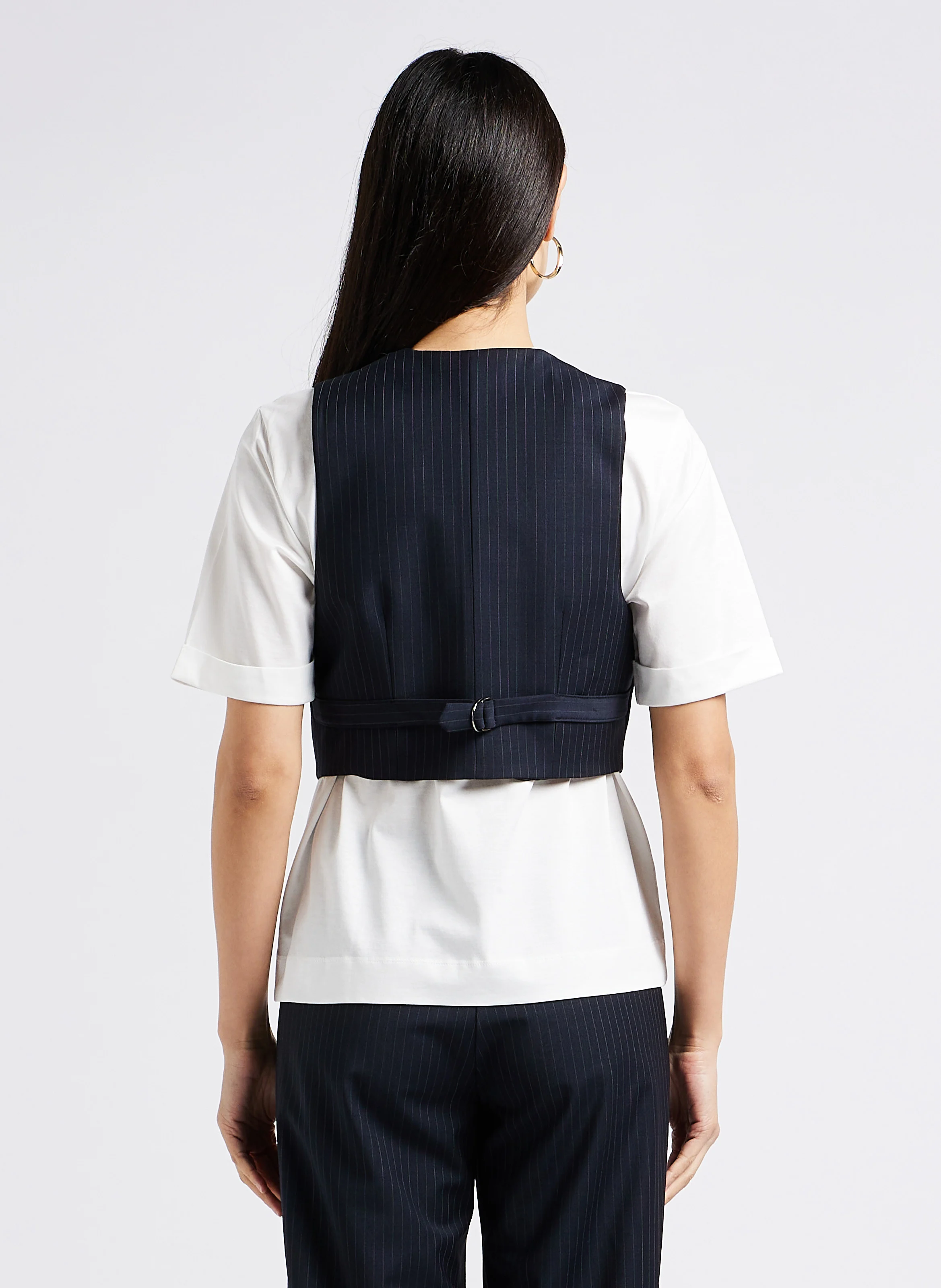 PASSY - Gilet de costume col V rayé| Bleu