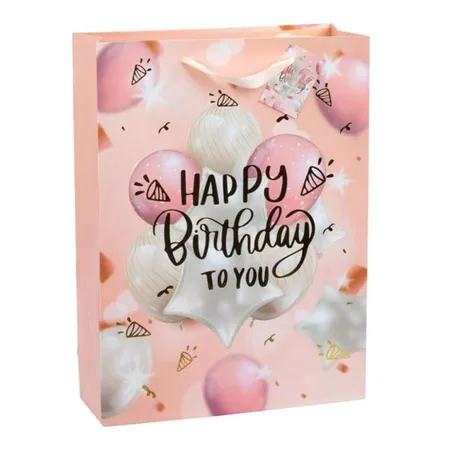Idena Geschenktasche Happy Birthday rosa, 85 x 250 x 345 mm