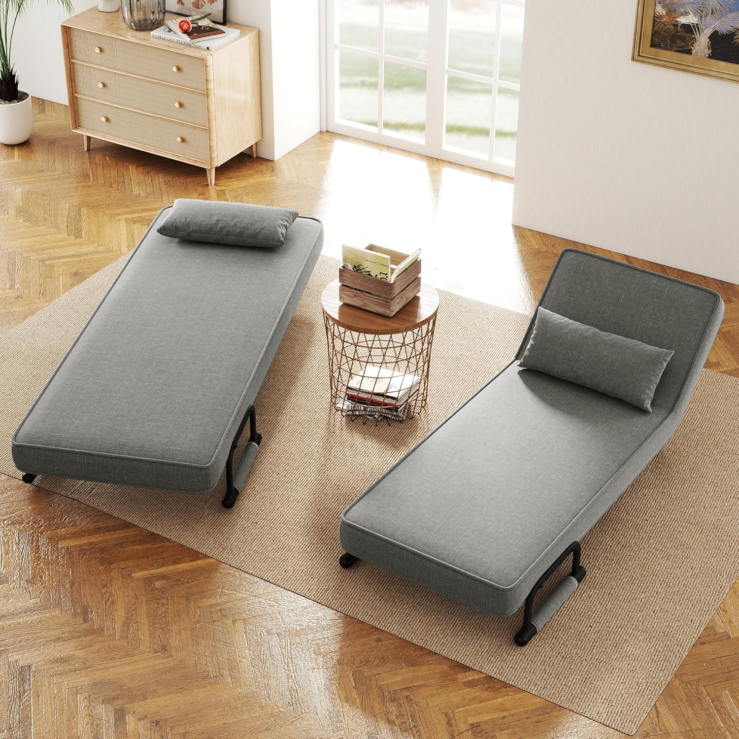 HHawthyhome 4 in 1 Schlafsessel, Schlafsofa mit Bettfunktion, Platzsparendes Gästebett, Relaxsessel mit Verstellbare Rückenlehne, 150 kg Tragkraft, Metallrahmen & Leinen Dunkelgrau