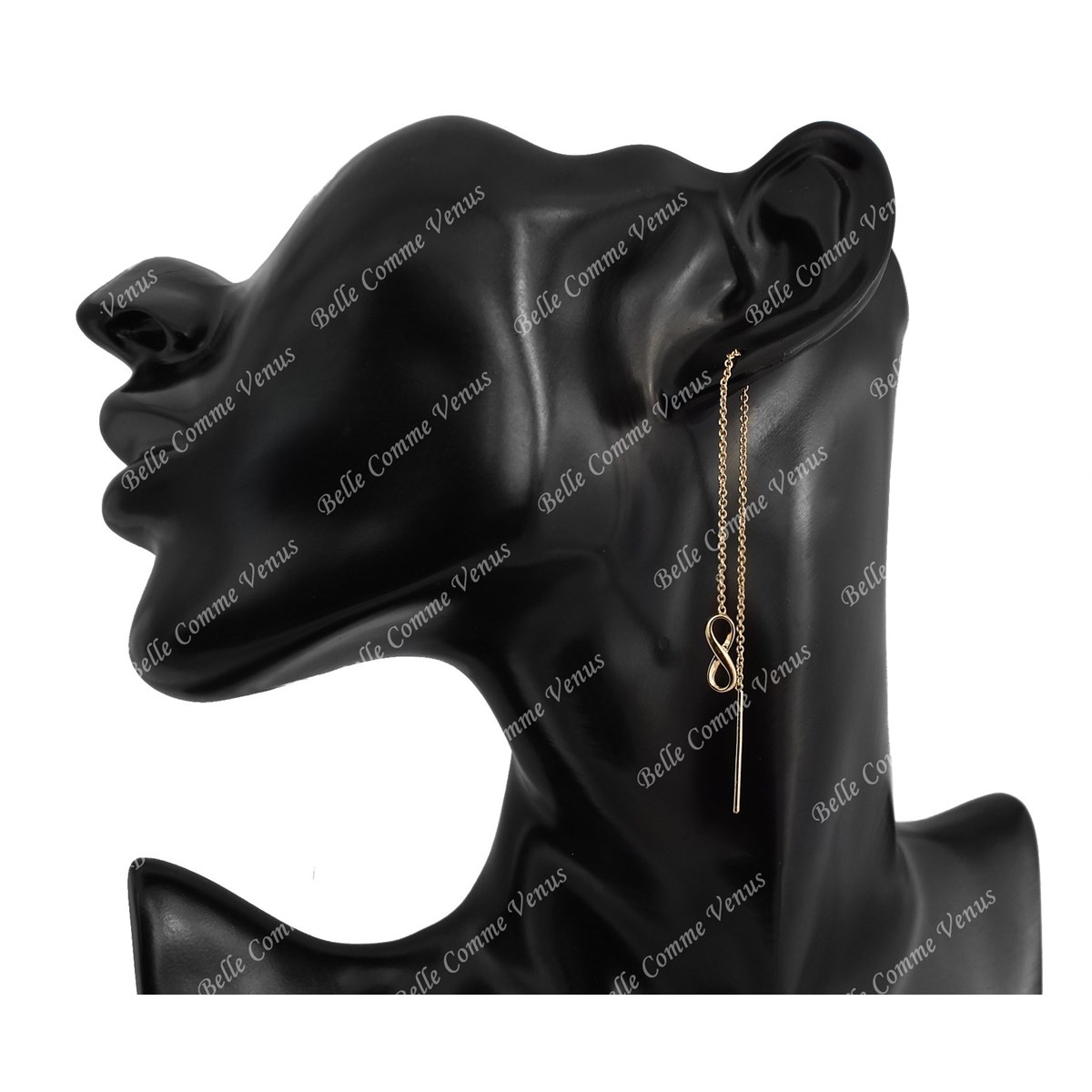 Boucles d'oreilles infini traversantes chaînes pendantes Plaqué or 750 3 microns