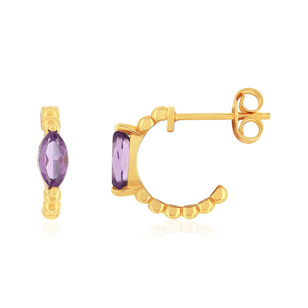 Boucles d'oreilles or 375 jaune améthystes