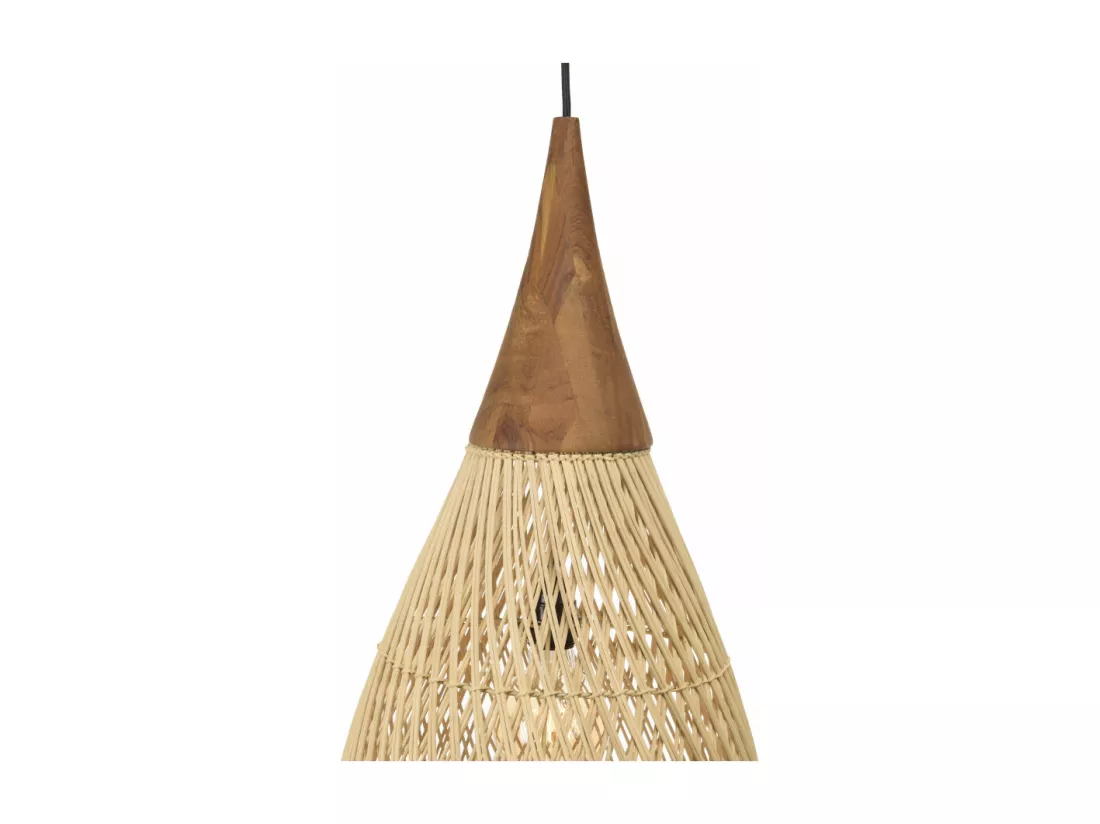 ALIDA - Suspension 'goutte' 35x35cm rotin couleur naturelle et teck