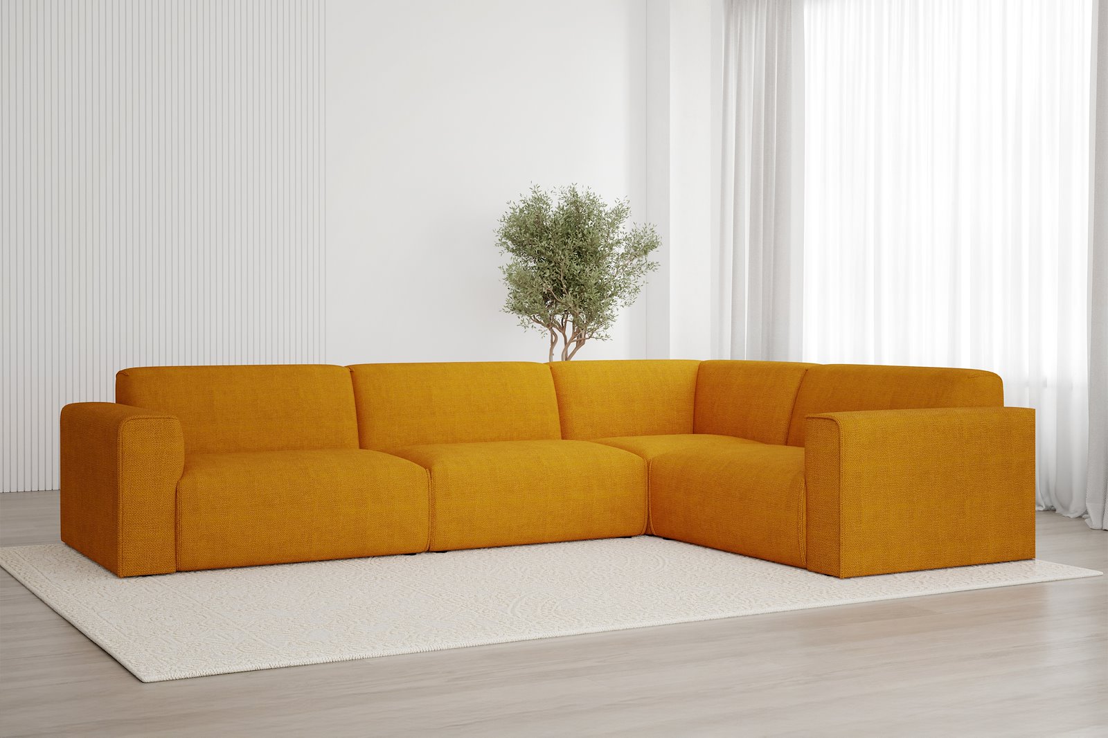 Monaco Lux hjørnesofa 3/1,5 hjørnesofa. Tekstil Fjord 9 Amber med sorte ben. Lux komfort.