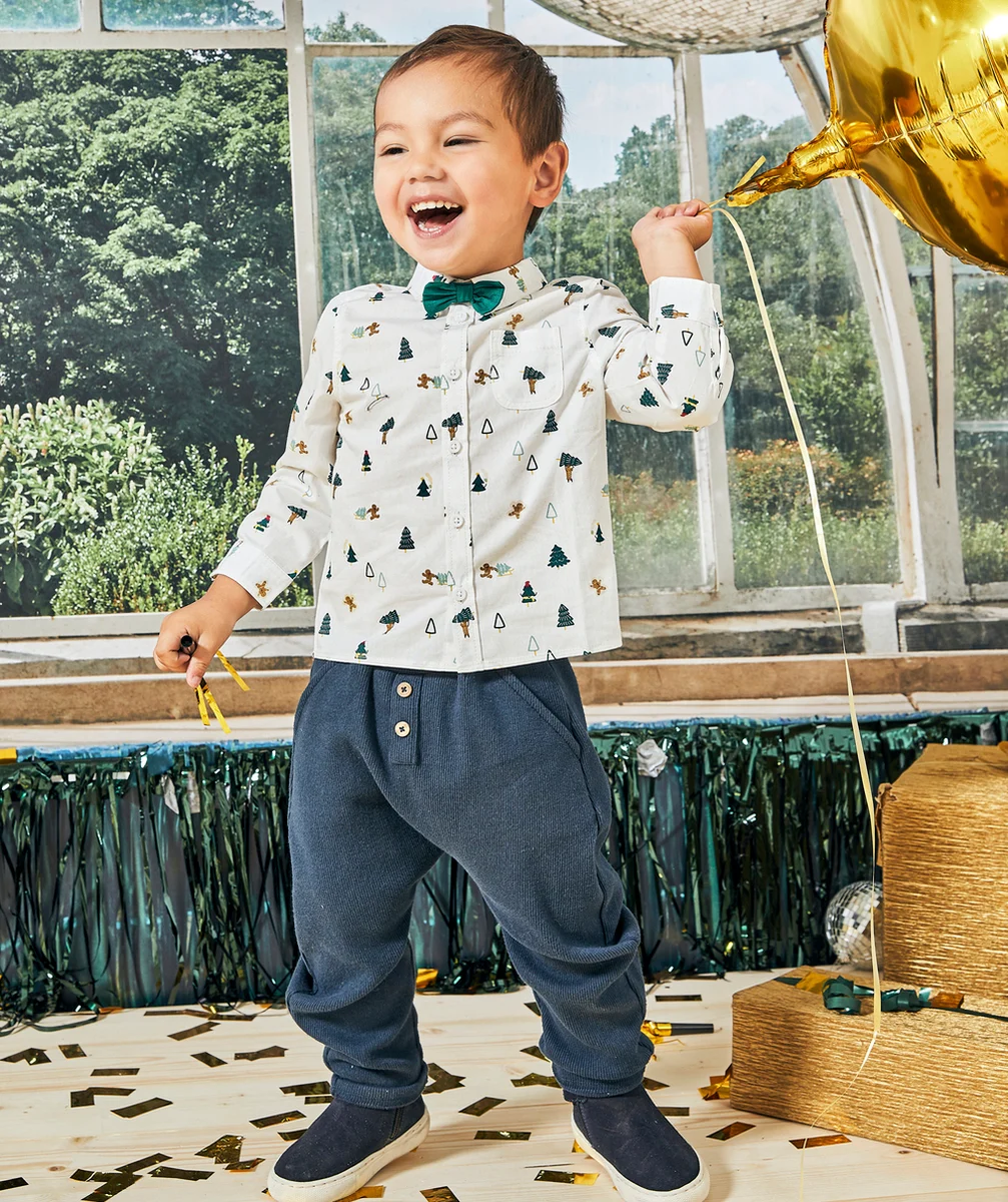 PANTALON SAROUEL BÉBÉ GARÇON BLEU MARINE CÔTELÉ
