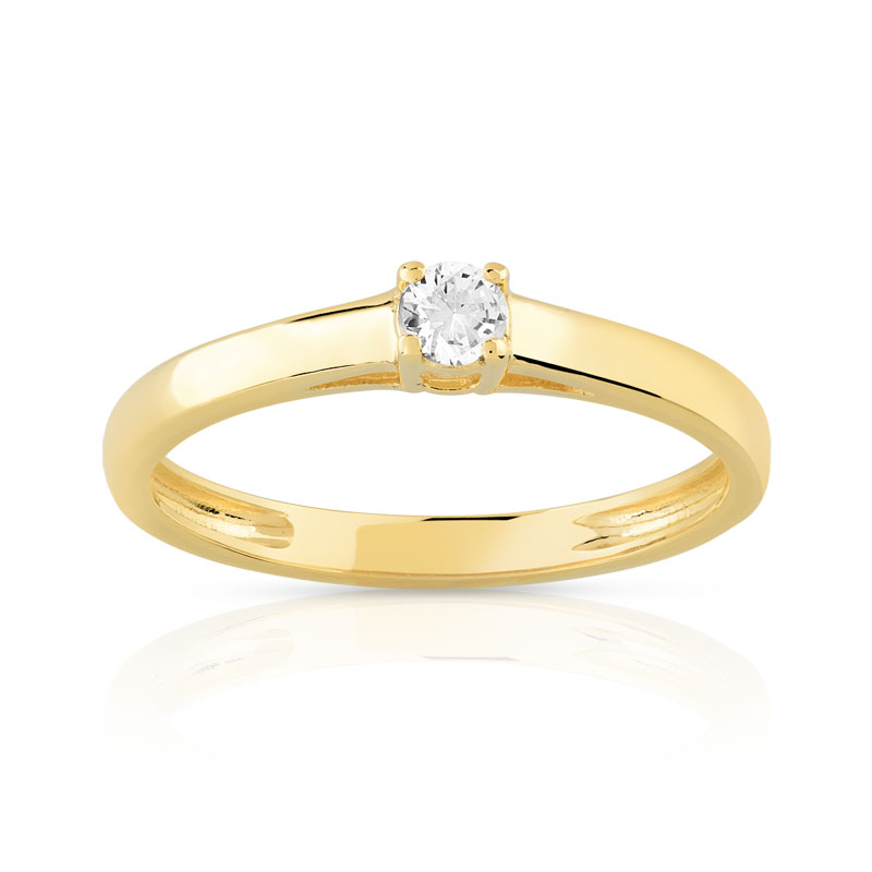 Bague solitaire or 750 jaune diamant 10/100e de carat