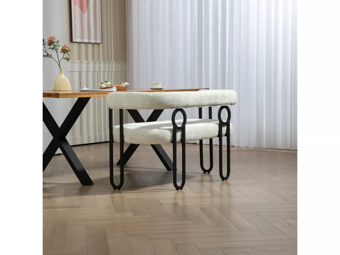 Haobosic - Canapé Double Moderne en Tissu Chenille Beige, Design Dossier Arrondi, Cadre Métallique Solide, 250 kg Capacité, Élégant et Confortable