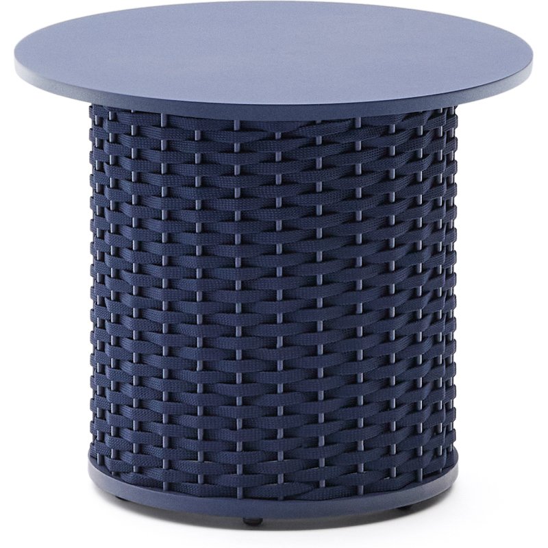 Table auxiliaire d’extérieur Sedalis en aluminium et corde bleue Ø50 cm