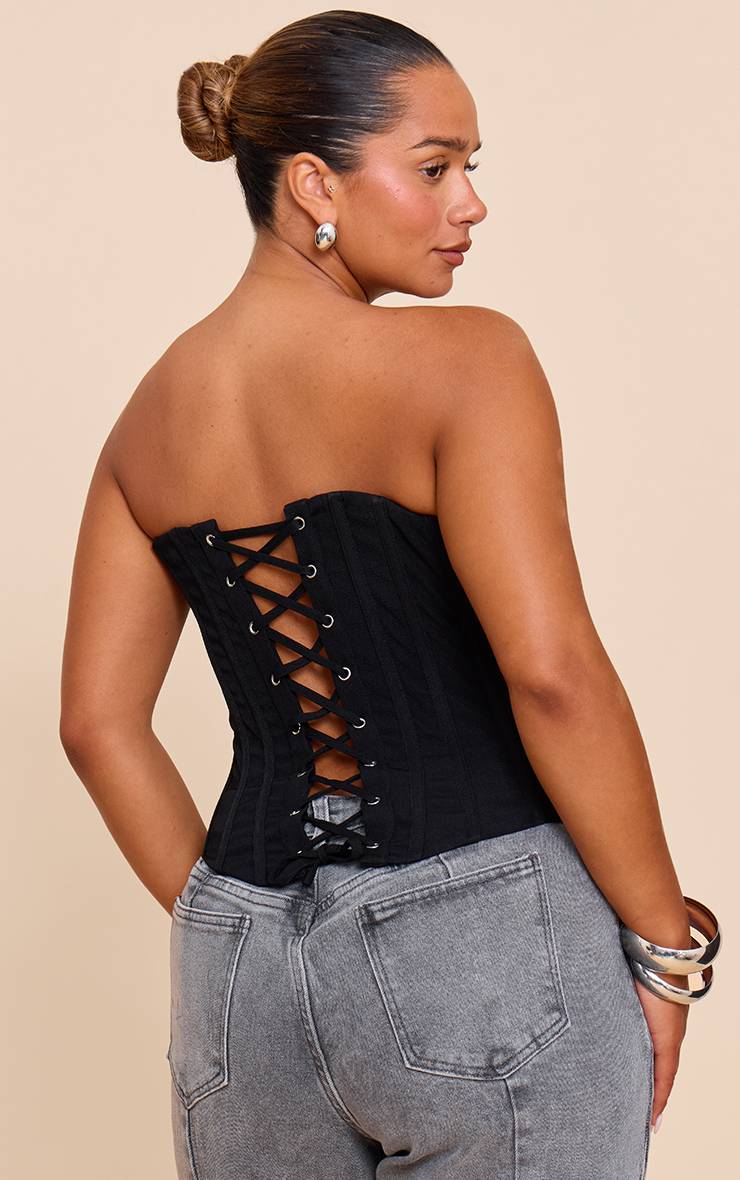 Noir Haut Corset À Baleines Avec Fermeture À Crochets Et Œillets Devant Shape