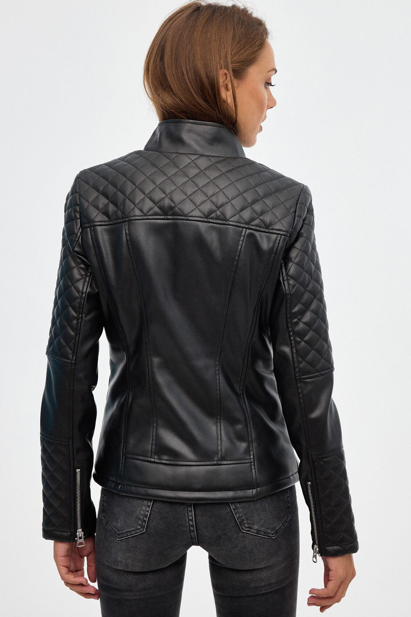 Jaqueta de couro sintético estilo motociclista