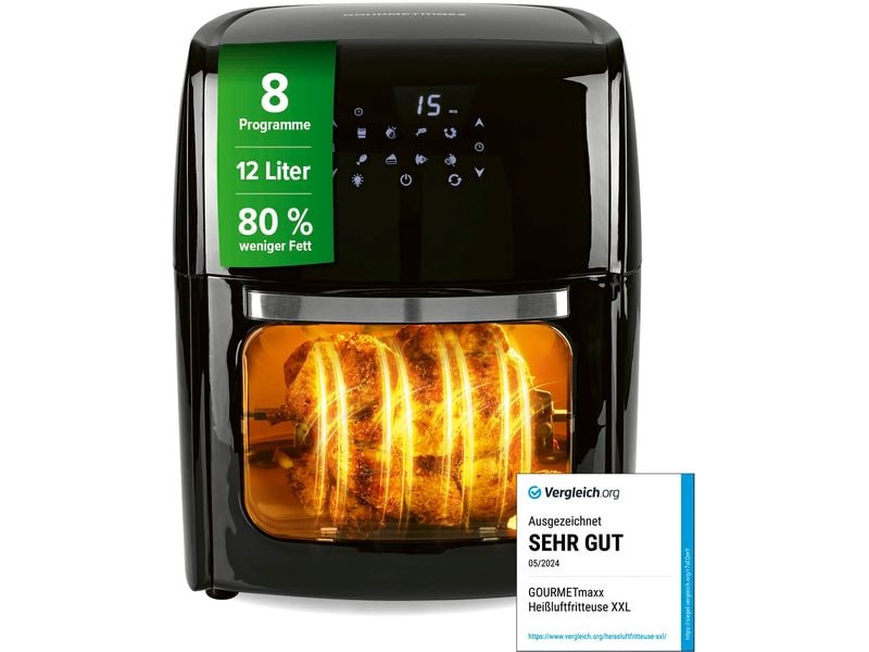 GOURMETmaxx Heissluft-Fritteuse Digital 9in1 Schwarz Backofen, Grill und Fritteuse in einem Gerät