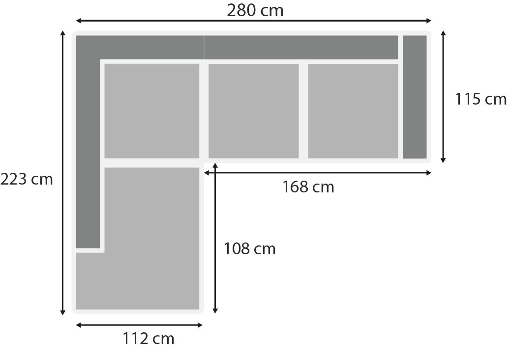 Hoekbank stof Perfect Harmony 02 Mia B280 x D223 x H90 cm