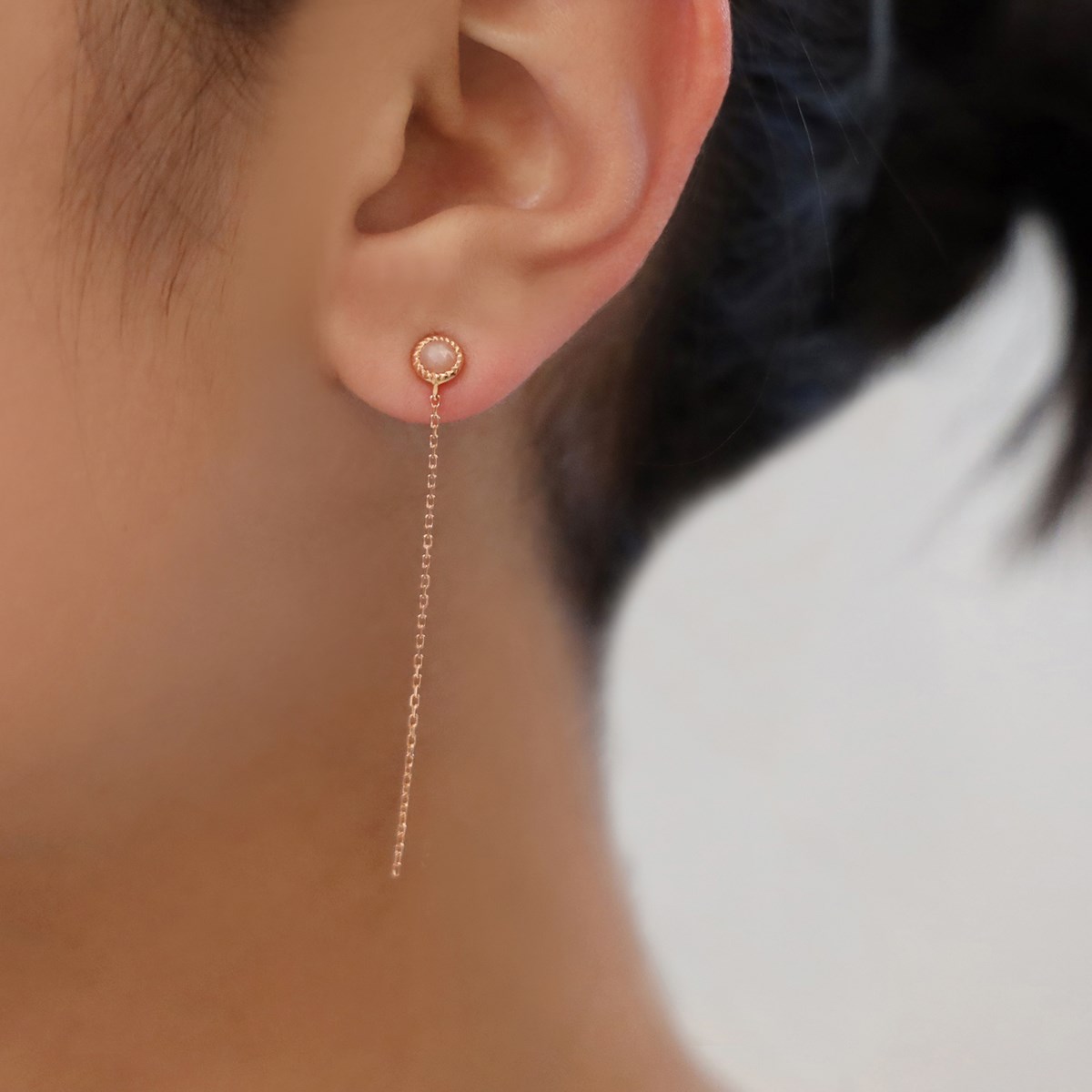 Boucles D'oreilles Argent Chaine Rose Et Pierre Solo Rose