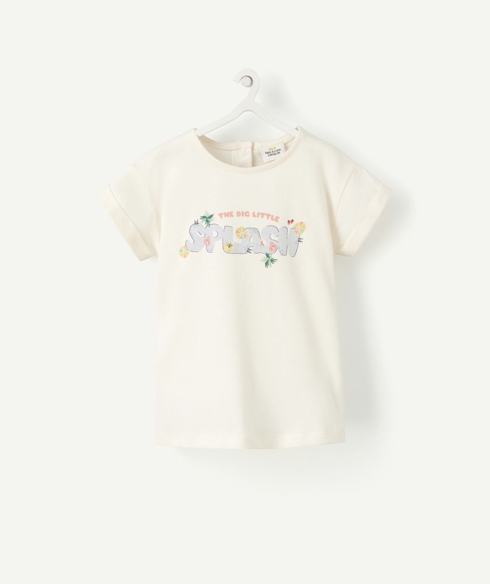 T-SHIRT BÉBÉ FILLE EN COTON BIOLOGIQUE ÉCRU AVEC MESSAGE