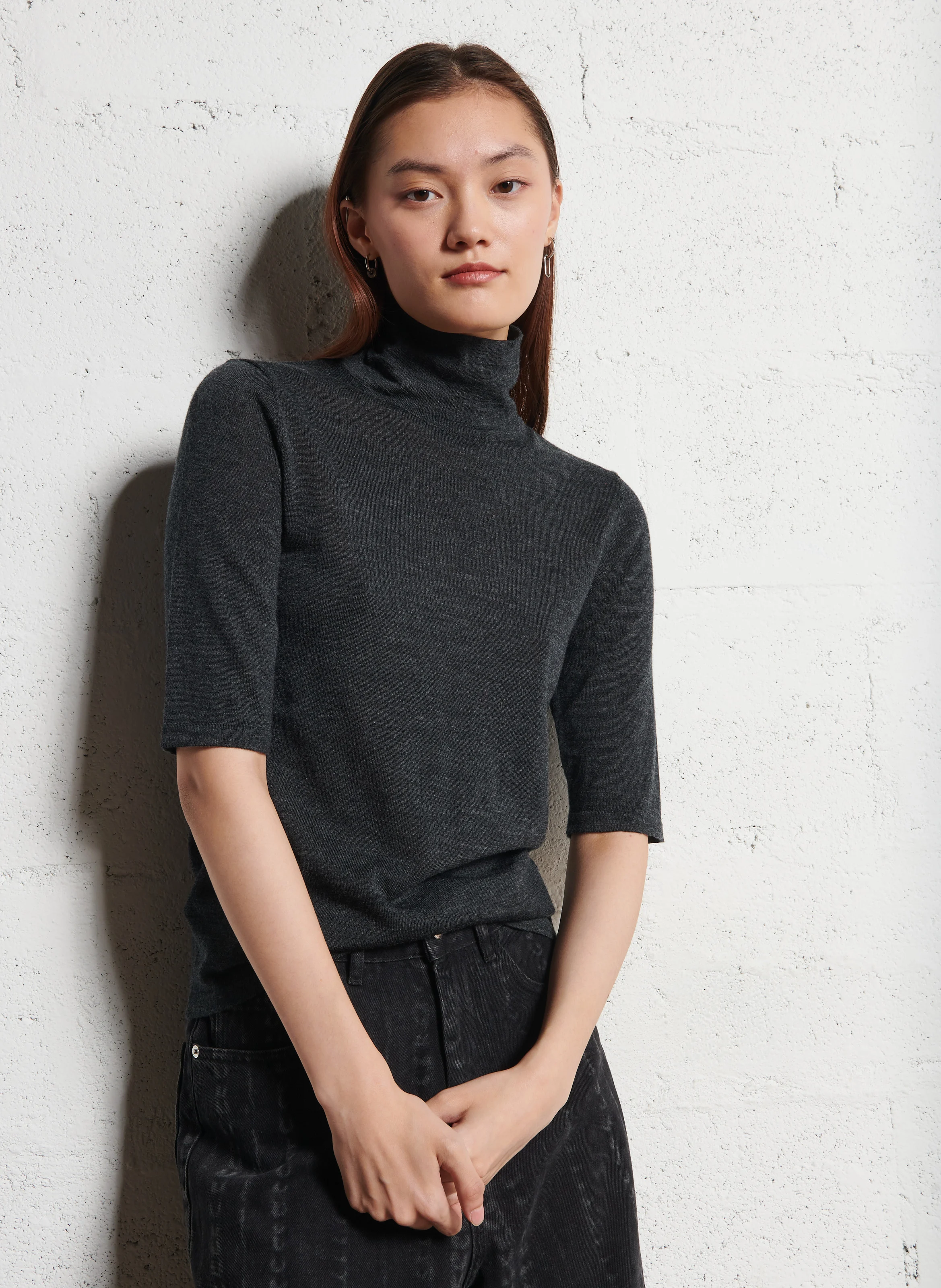 AUDREY - Pull col roulé en laine| Noir