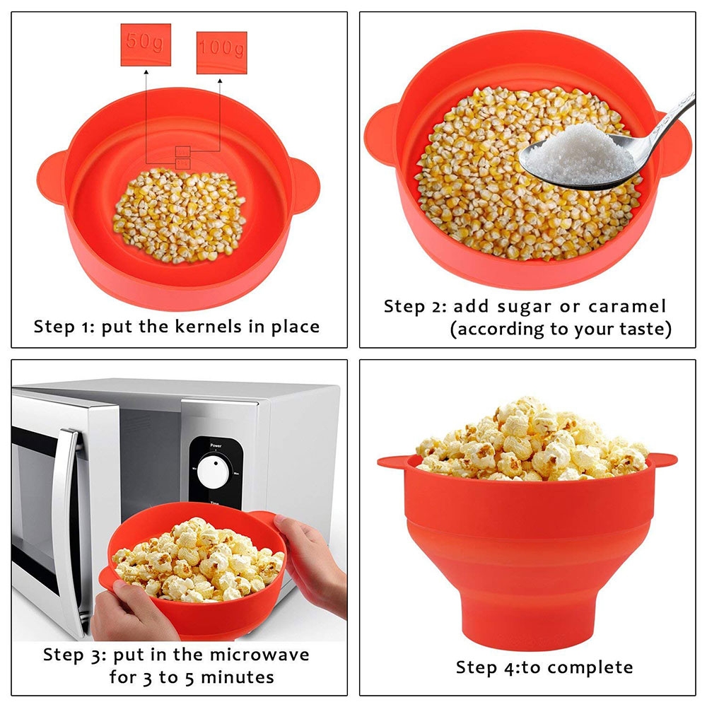 (20cm) Faltbare Silikon Mikrowellen Popcorn Schüssel mit Deckel - Rot
