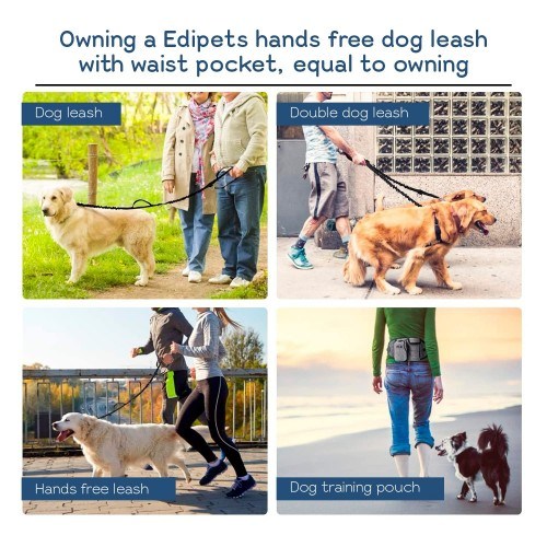 Guia Edipets Canicross com mãos livres e bolsos de armazenamento para cães.