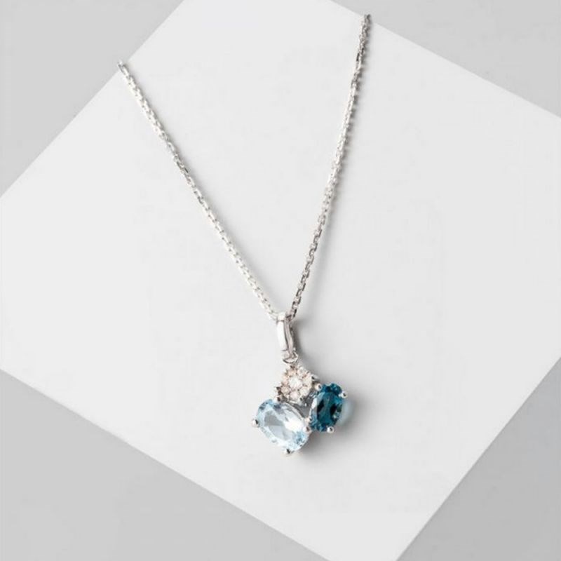 Pendentif Or Blanc Diamant et Topaze