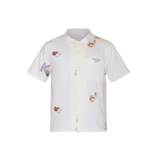 Knowledge Cotton Apparel Broderet Print Skjorte, Egret, M