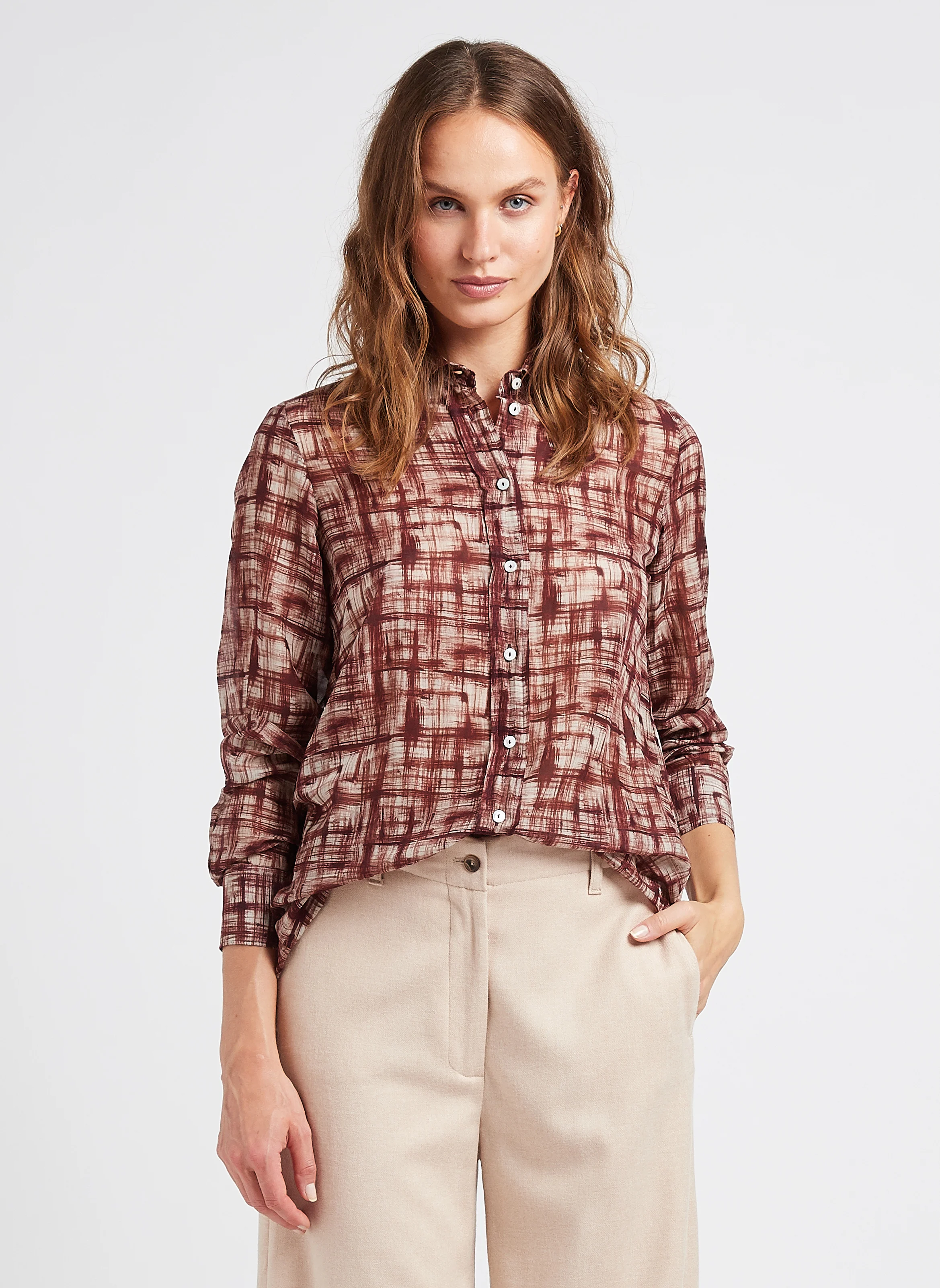 CEZA - Chemise col classique imprimée en coton mélangé | Rouge
