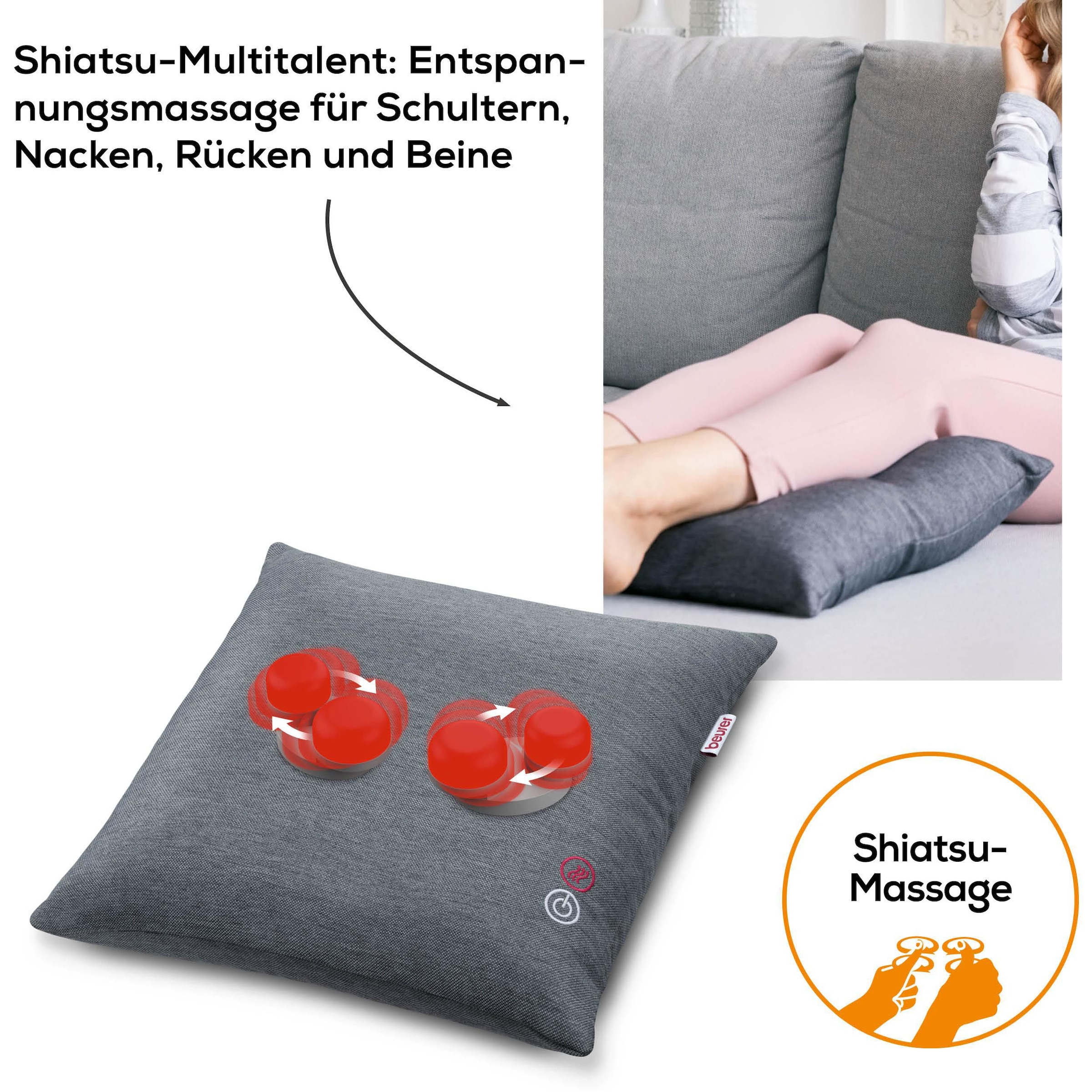 BEURER Massagekissen »MG 135 Shiatsu-Massagegerät mit zuschaltbarer Wärmefunktion« Mit 4 Massageköpfen für eine entspannende Massage