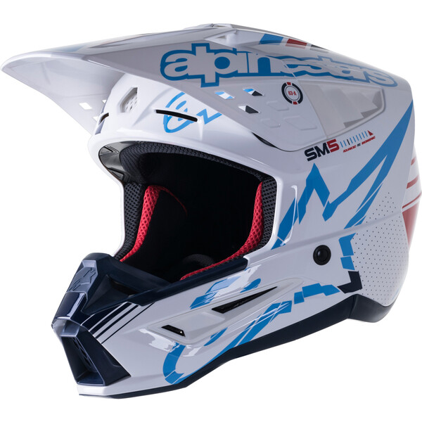 Alpinestars - Casque Supertech S-M5 Action Blanc brillant / Rouge / Bleu Clair