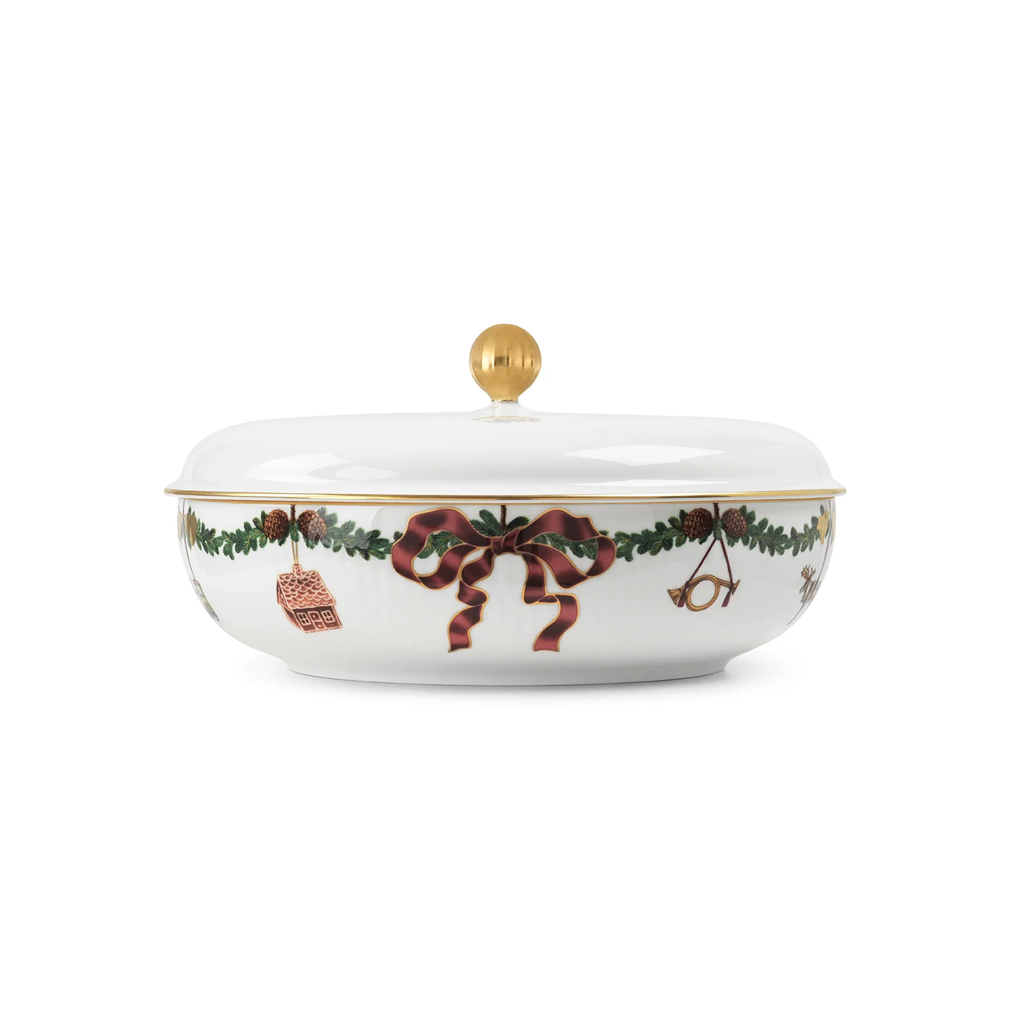 Royal Copenhagen  Stjerne Riflet jul skål med låg - Ø21 cm.