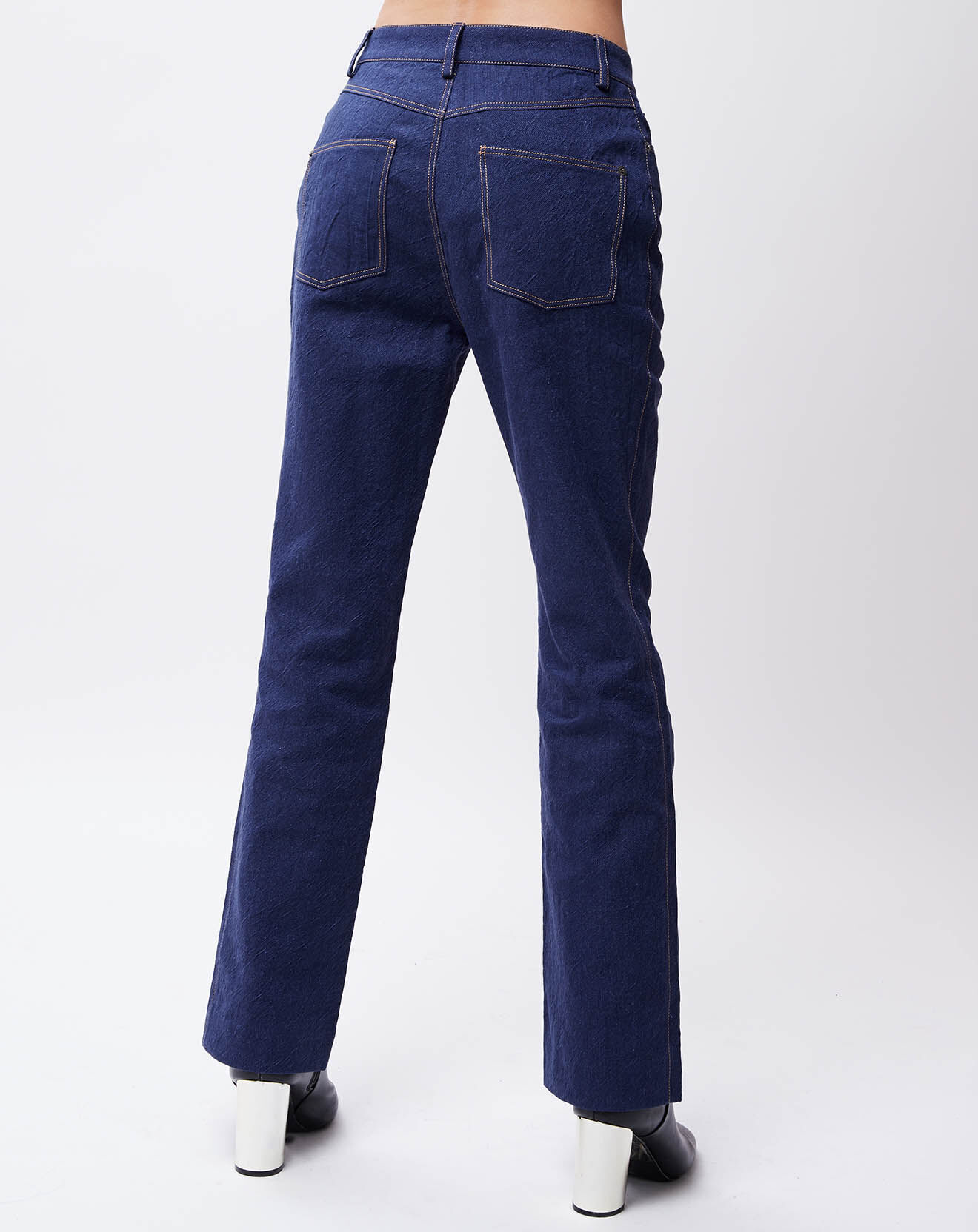 John Galliano Jean en Lin & Coton Droit Eloise marine