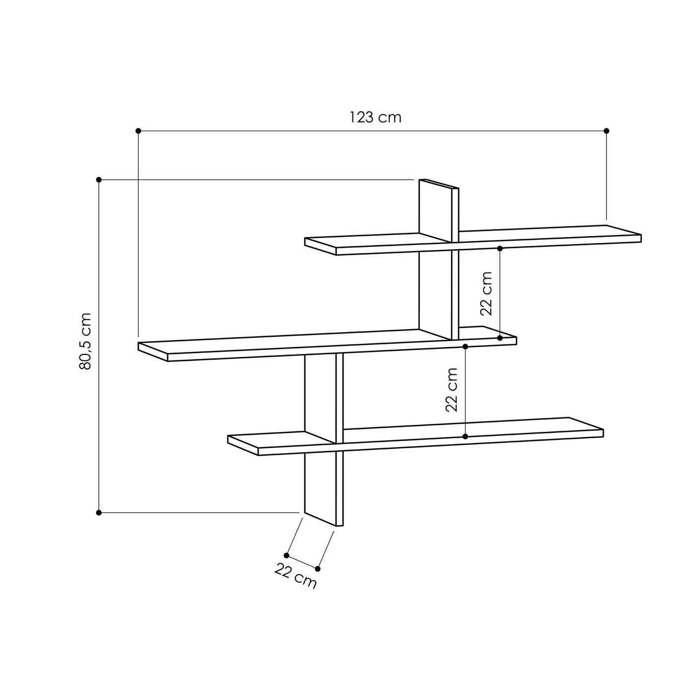 Giga Meubel - Wandplank Naturel Hout - 123x22x80,5cm - Leo