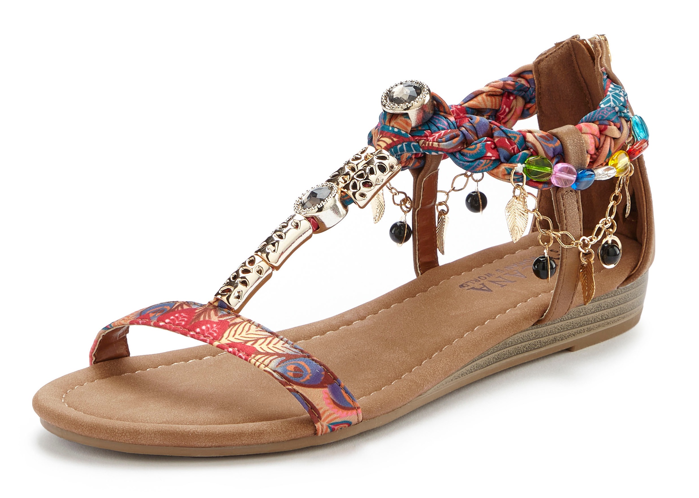 LASCANA Sandale »Sommerschuh, Sandalette,«  mit Schmuckkettchen und Schmucksteinen im Festival-Look VEGAN