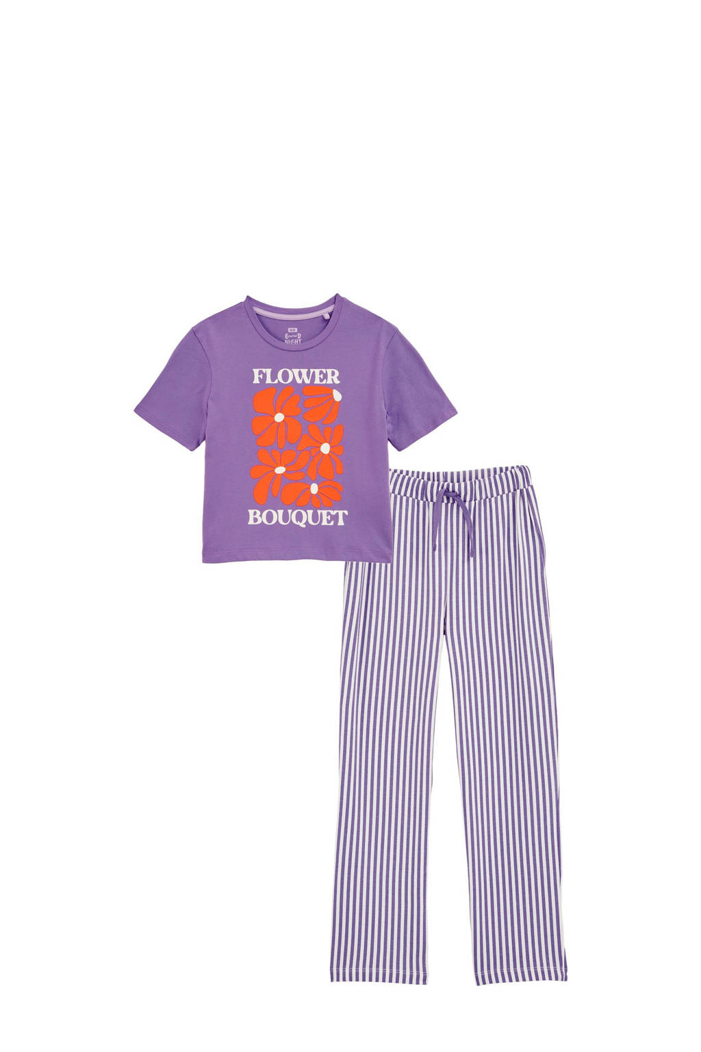 WE Fashion pyjama lila/wit/oranje