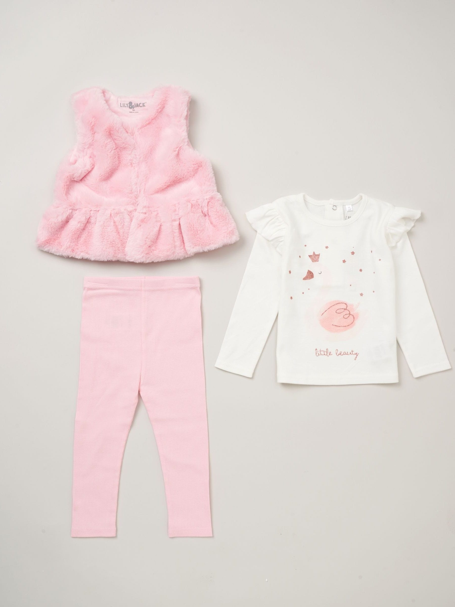 Roze - Lily & Jack bodywarmer met imitatiebont en 100% katoenen top en legging