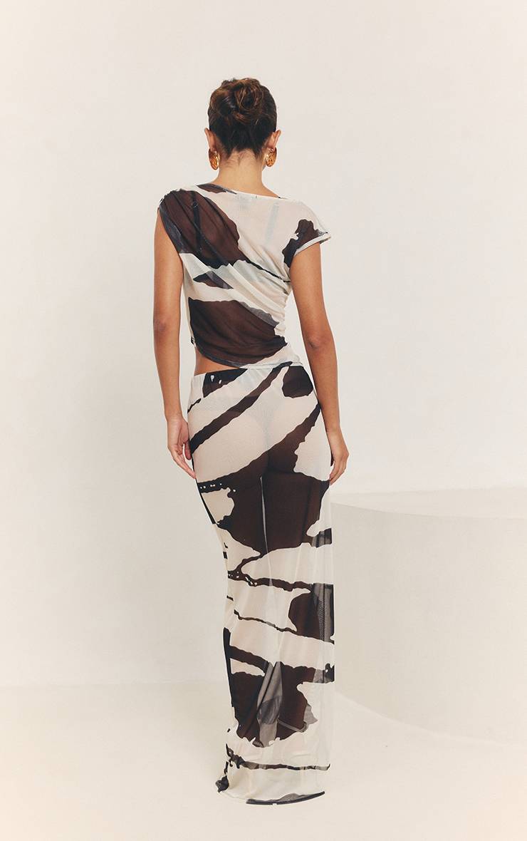 Monochrome Jupe Maxi Taille Basse En Mesh Imprimé Coordonné