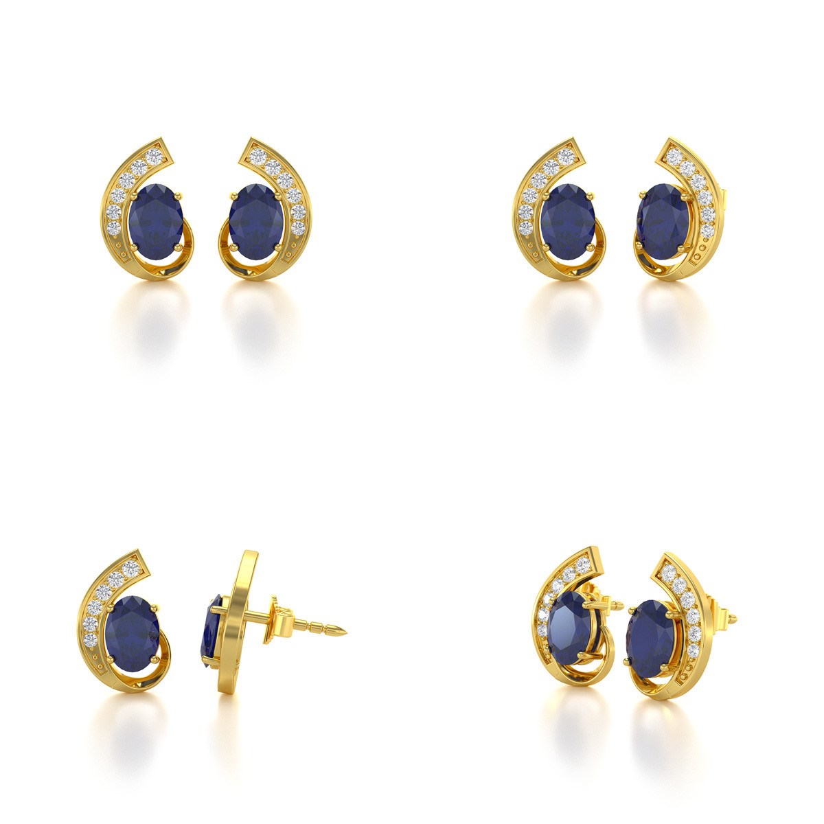 Boucles d'oreilles ADEN Or 585  Jaune Saphir et Diamants 2.10grs