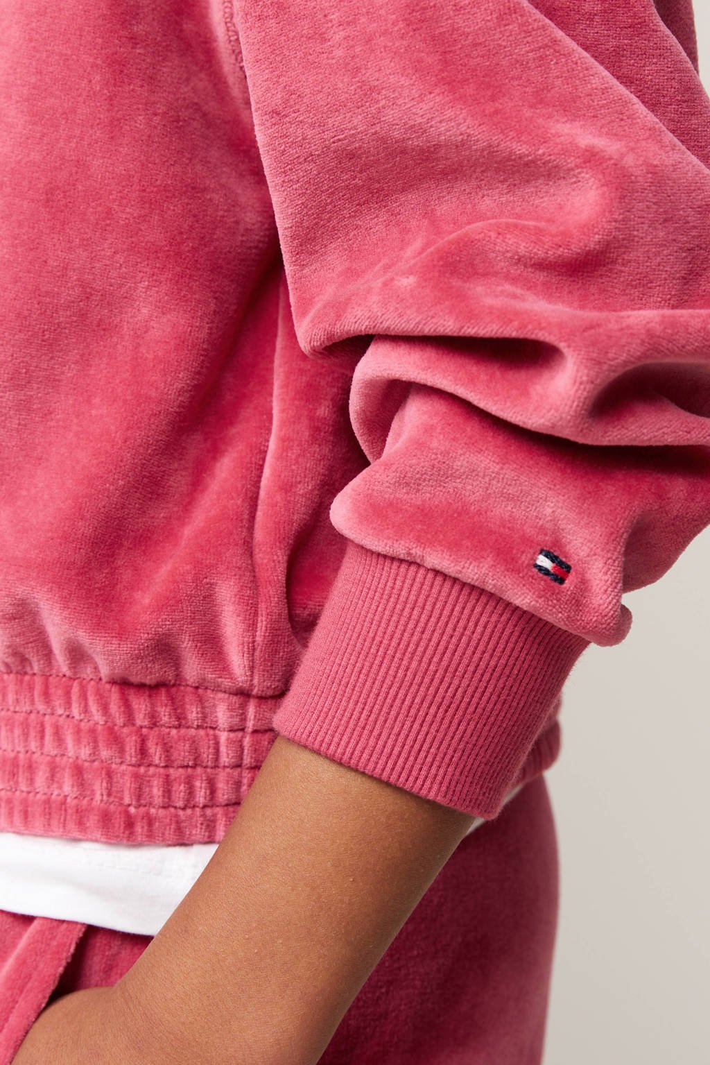 Tommy Hilfiger velours hoodie roze
